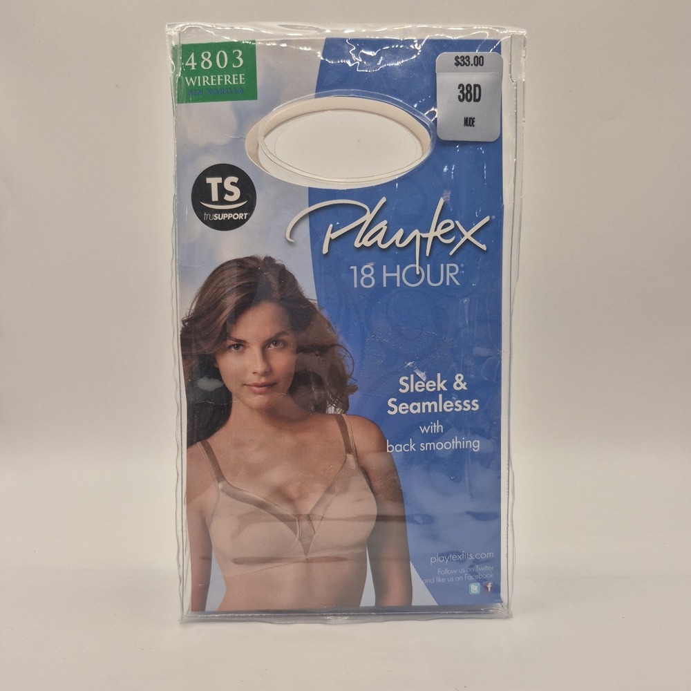 NOS 38D Playtex 18 Hour #4803 Wirefree Sleek & Seemless with Back Smoothing